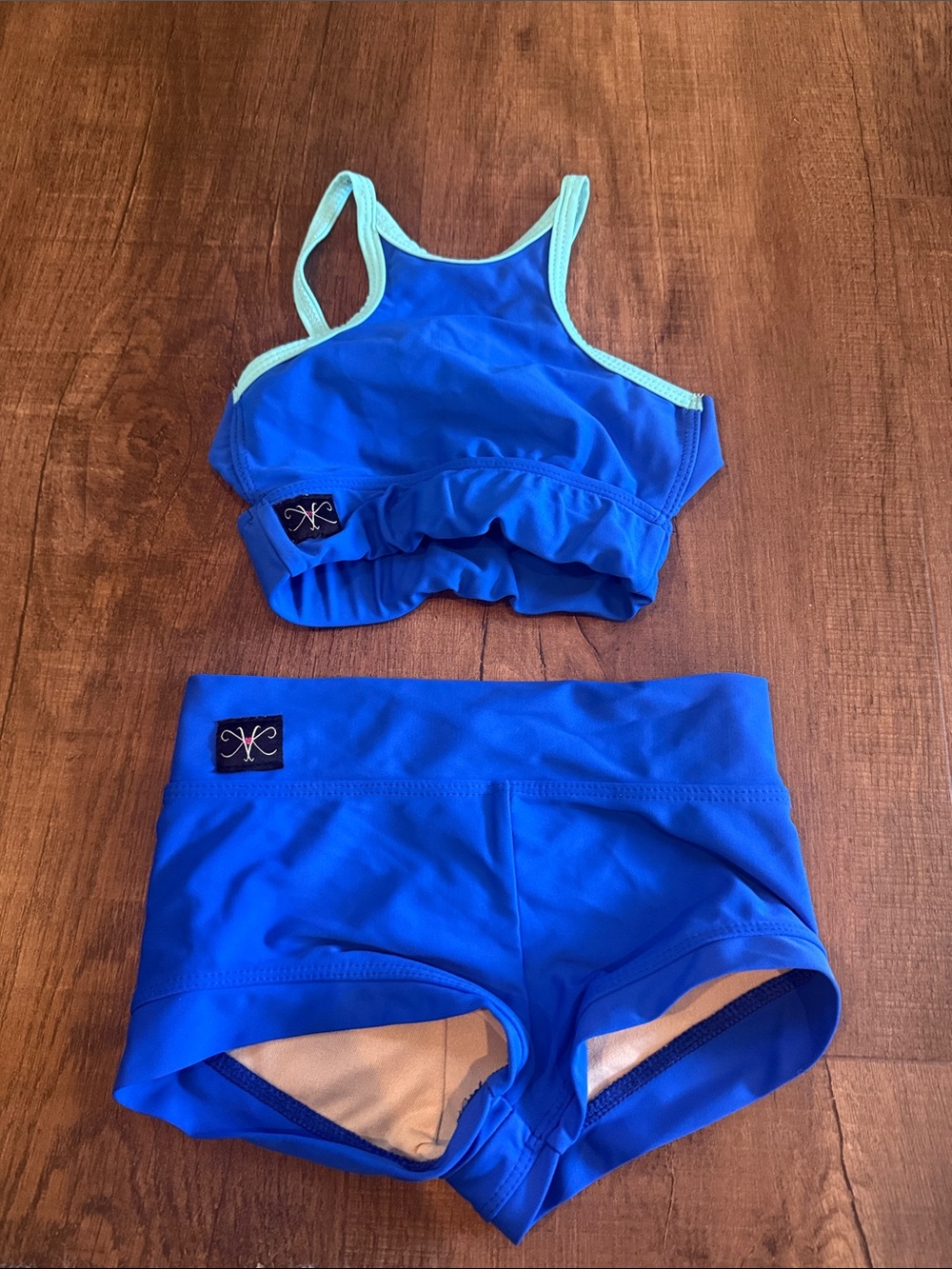 Kids Blue Two-Piece Dance Set with light blue Trim - (Kandi Kouture)